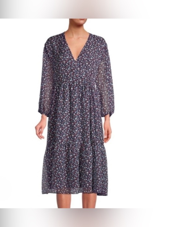 Madewell Dresses & Skirts - Madewell Georgette Tierred Midi Dress Womens  Navy Blue Enchanted Floral Small